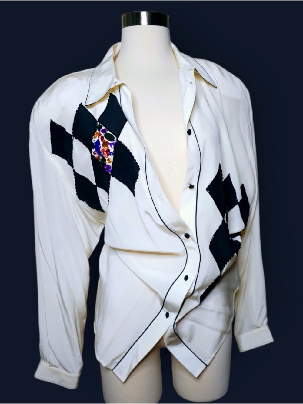 1992 NWT Old Stock Harlequin Shoulder Pads 100% Silk Crepe Blouse Size 16